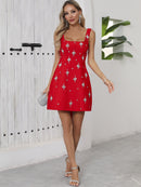 Rayner Crystal Bow Detail Backless A Line Mini Dress In Red