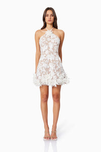 Raziya Halter Floral Embroidered Mini Dress In White