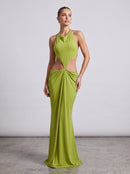 Kalynt Backless Cutout Draped Maxi Dress In Green