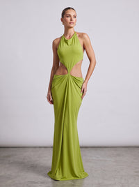 Kalynt Backless Cutout Draped Maxi Dress In Green