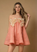 Ravixor Strapless Flower Mini Dress In Coral