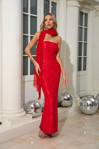 Avalira Strapless Floral Maxi Dress In Red