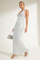 Barron Halter Sequin Embellished Gown In White