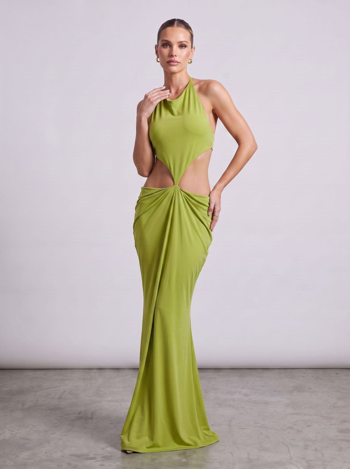 Kalynt Backless Cutout Draped Maxi Dress In Green