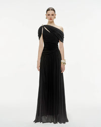 Elese White Asymmetrical Gathered Maxi Dress