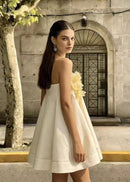 Ravixor Strapless Flower Mini Dress In Yellow