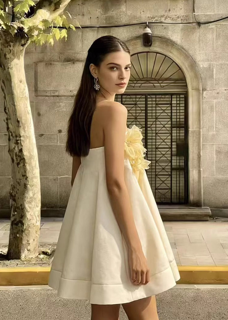 Ravixor Strapless Flower Mini Dress In Yellow
