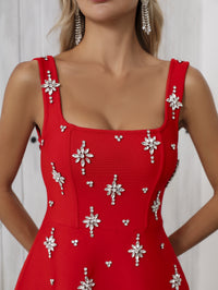Rayner Crystal Bow Detail Backless A Line Mini Dress In Red