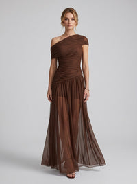 Granny Draped One Shoulder Bardot Maxi Dress
