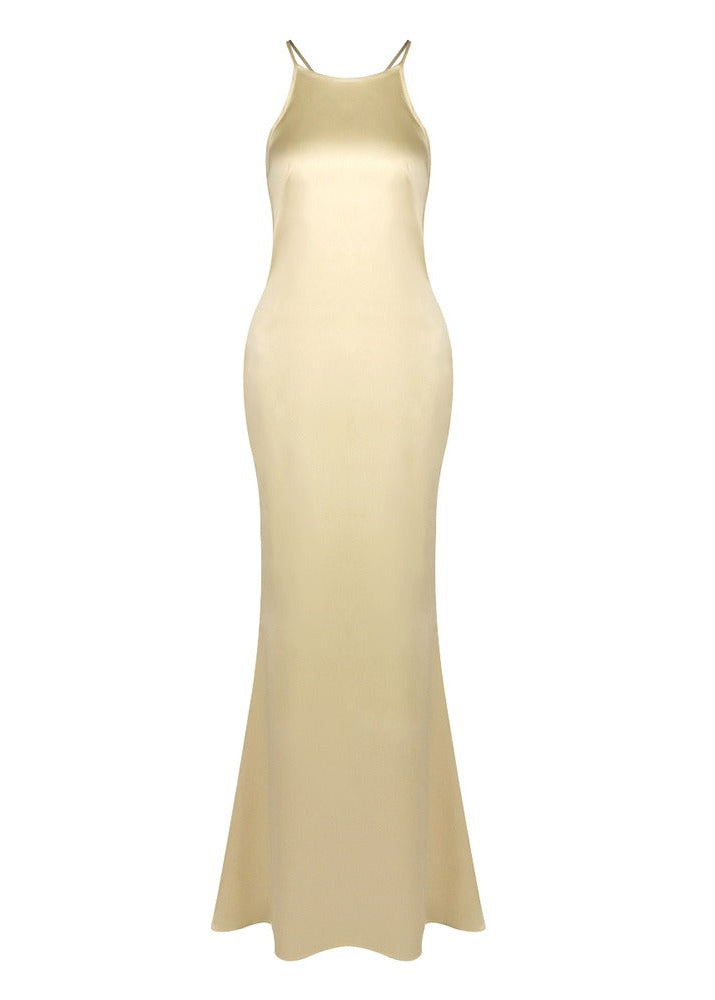 Elvina Halter Backless Maxi Dress In Gold