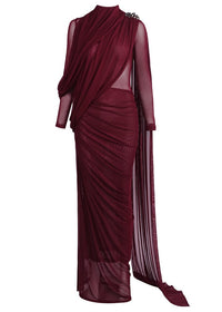 Ditza Asymmetrical Ribbon Ruched Maxi Dress