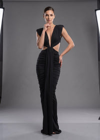Abrisca Black Ruched Cutout Maxi Dress
