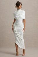 Avelis Asymmetric Twisted Cape Midi Dress In White