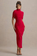 Avelis Asymmetric Twisted Cape Midi Dress In Red