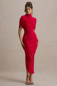 Avelis Asymmetric Twisted Cape Midi Dress In Red