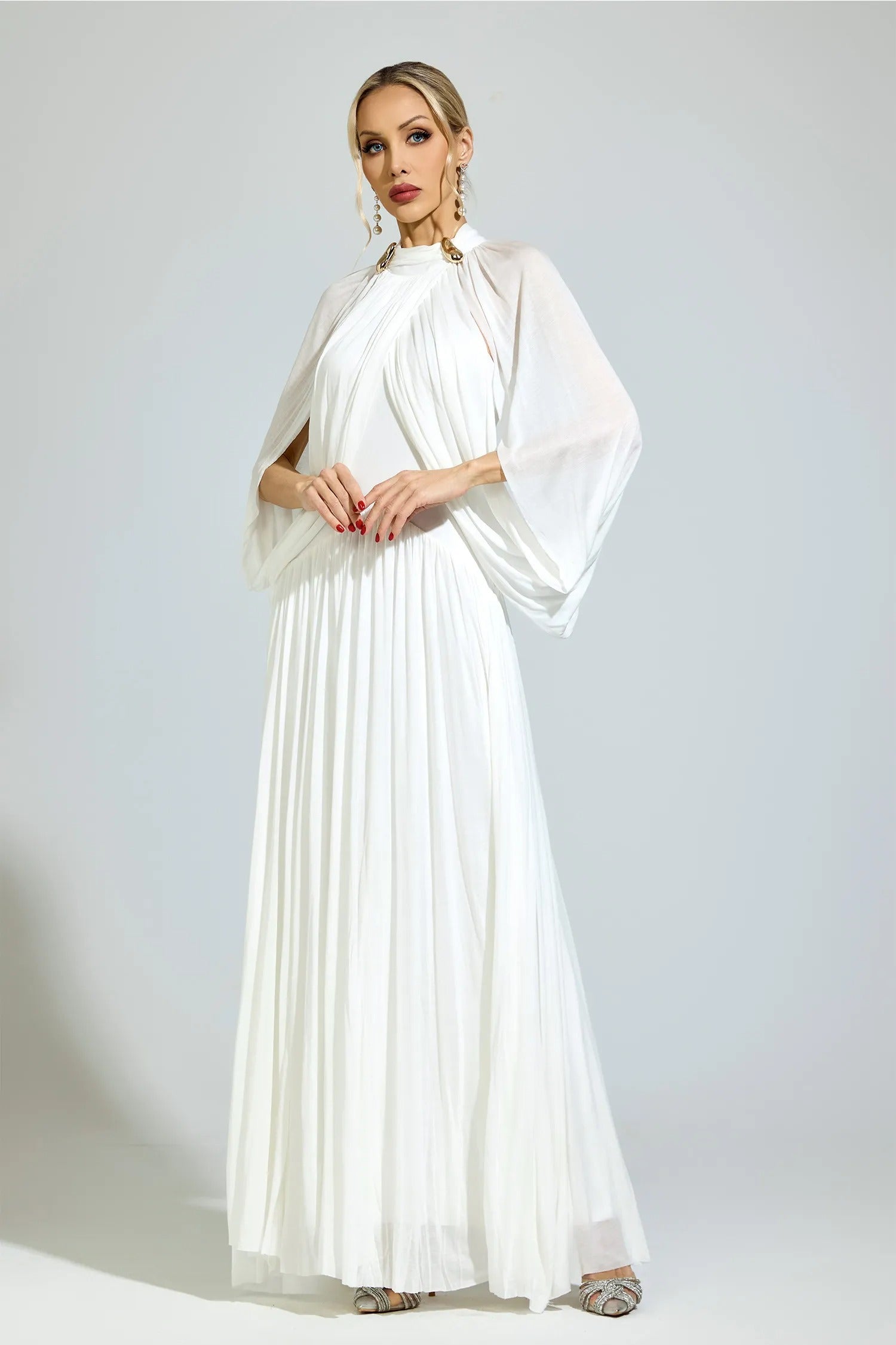 Nervion White Pleated Sweater Dress