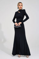 Antares Long Sleeve Embellished Maxi Dress In Black