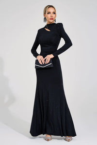Antares Long Sleeve Embellished Maxi Dress In Black