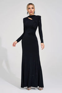 Antares Long Sleeve Embellished Maxi Dress In Black