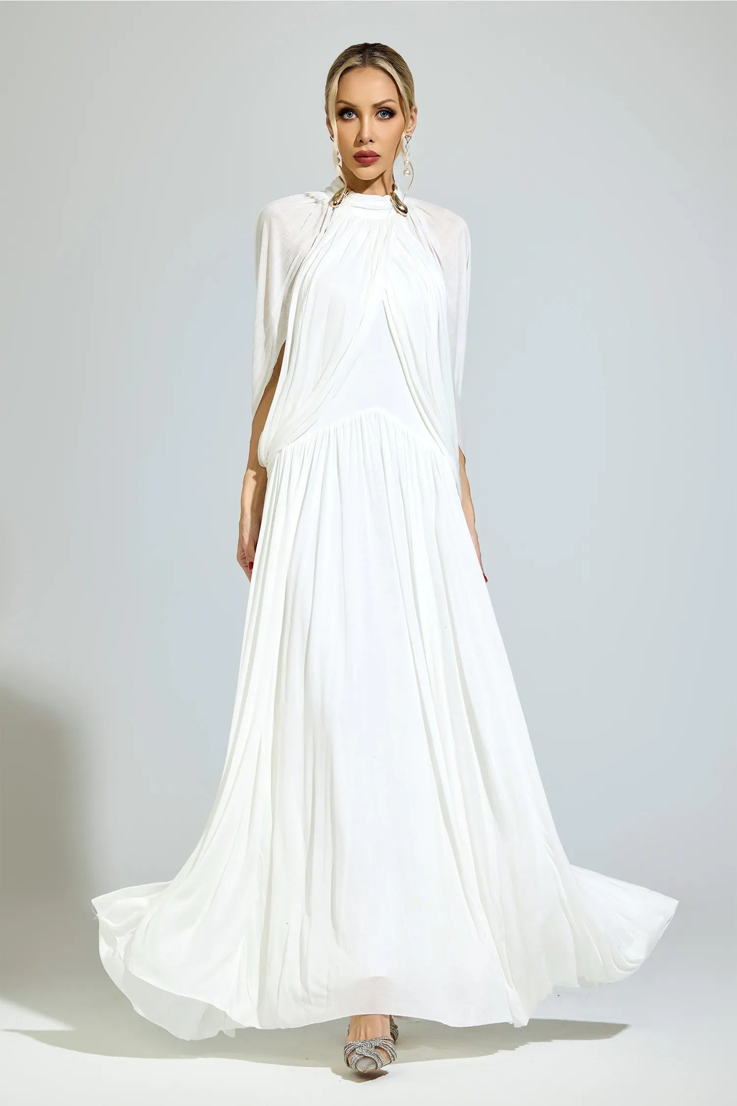 Nervion White Pleated Sweater Dress