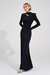 Antares Long Sleeve Embellished Maxi Dress In Black