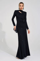 Antares Long Sleeve Embellished Maxi Dress In Black