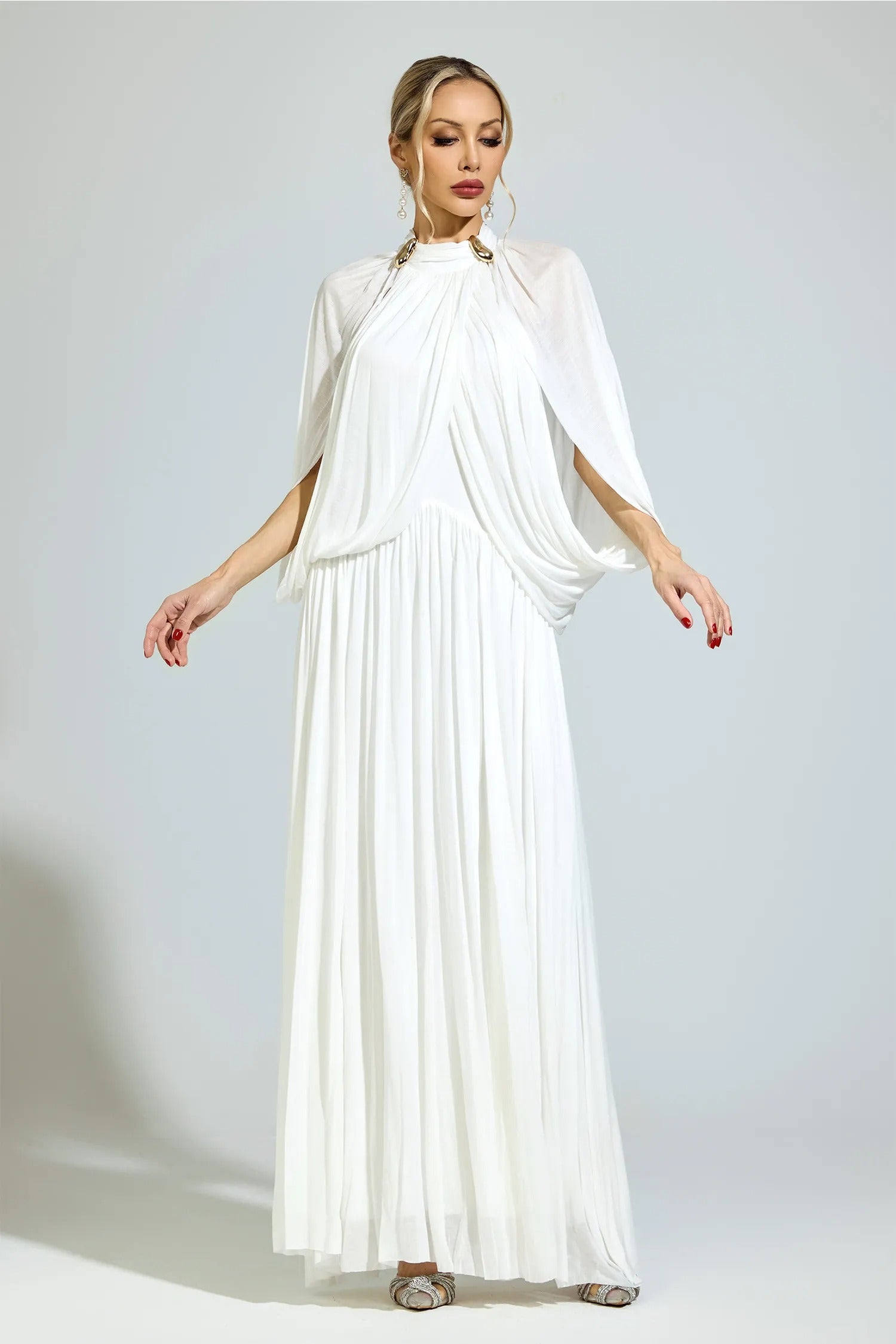 Nervion White Pleated Sweater Dress