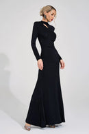 Antares Long Sleeve Embellished Maxi Dress In Black
