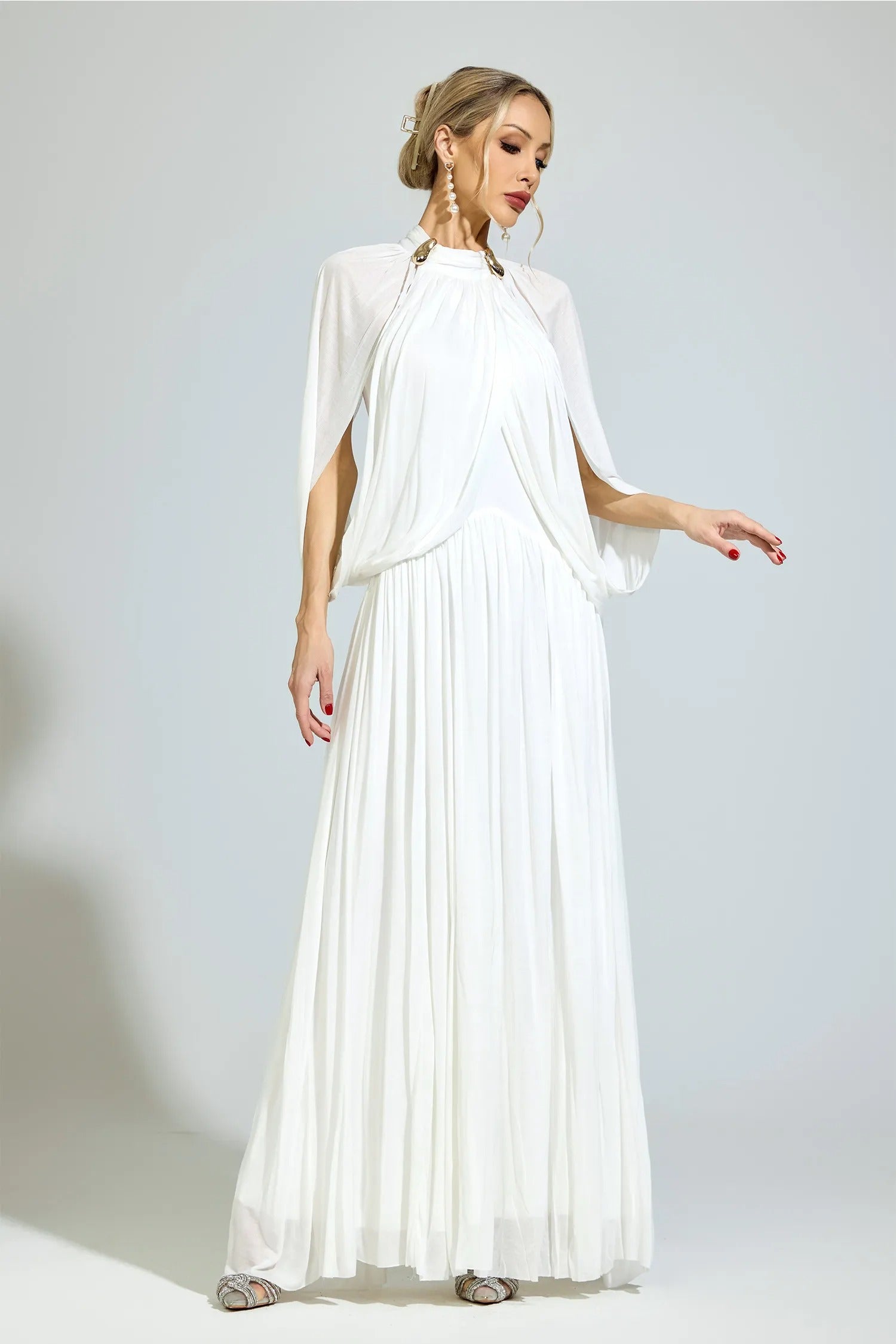 Nervion White Pleated Sweater Dress