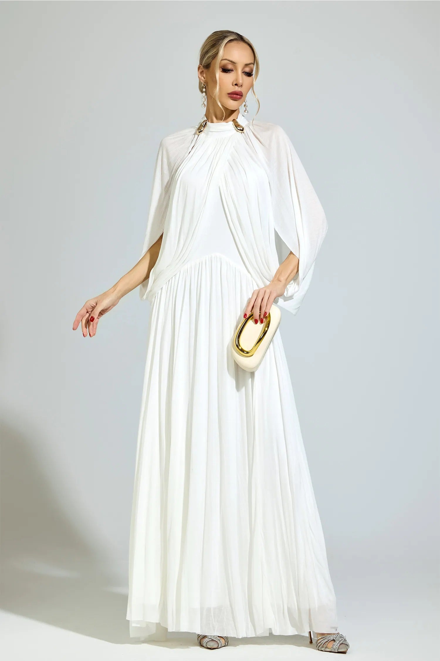 Nervion White Pleated Sweater Dress