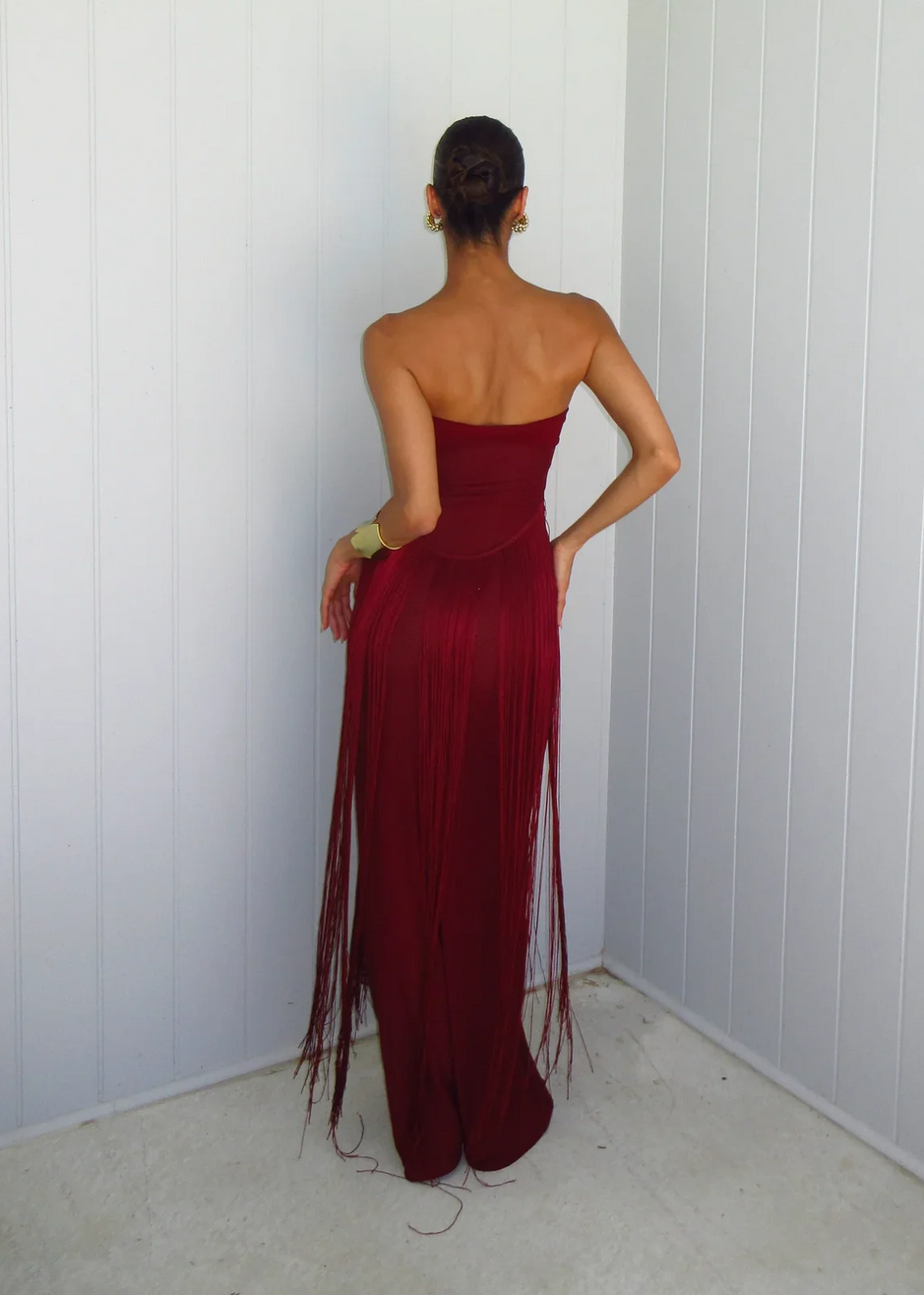 Zelmic Strapless Fringe Maxi Dress