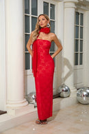 Avalira Strapless Floral Maxi Dress In Red