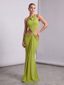 Kalynt Backless Cutout Draped Maxi Dress In Green