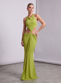 Kalynt Backless Cutout Draped Maxi Dress In Green