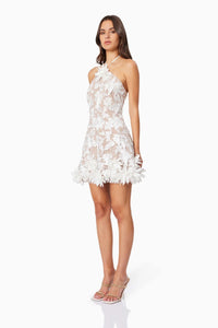 Raziya Halter Floral Embroidered Mini Dress In White