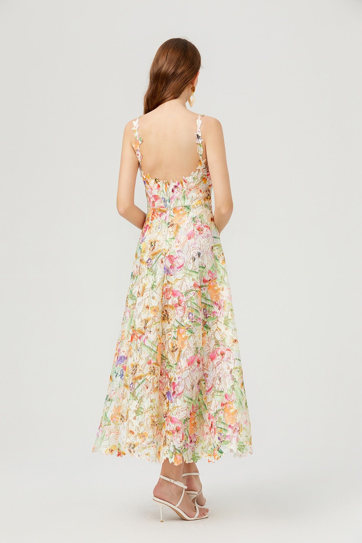 Aryana Lace Floral Embroidered Midi Dress