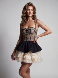 Auronis Black Sweetheart Rhinestone Mini Dress