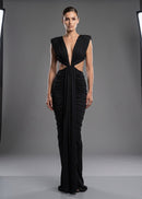 Abrisca Black Ruched Cutout Maxi Dress