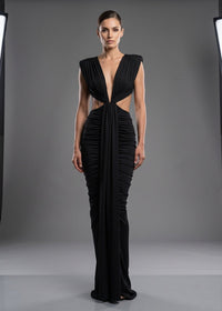 Abrisca Black Ruched Cutout Maxi Dress