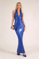 Barron Halter Sequin Embellished Gown In Blue