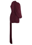 Dunia One Shoulder Asymmetric Draped Mini Dress In Wine