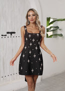 Rayner Crystal Bow Detail Backless A Line Mini Dress In Black