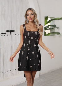 Rayner Crystal Bow Detail Backless A Line Mini Dress In Black