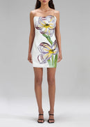 Eloise White Off-Shoulder Sequin Floral Embroidered Mini Dress