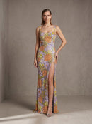Ashhelm Strappy Sequin Floral-Embroidered Maxi Dress