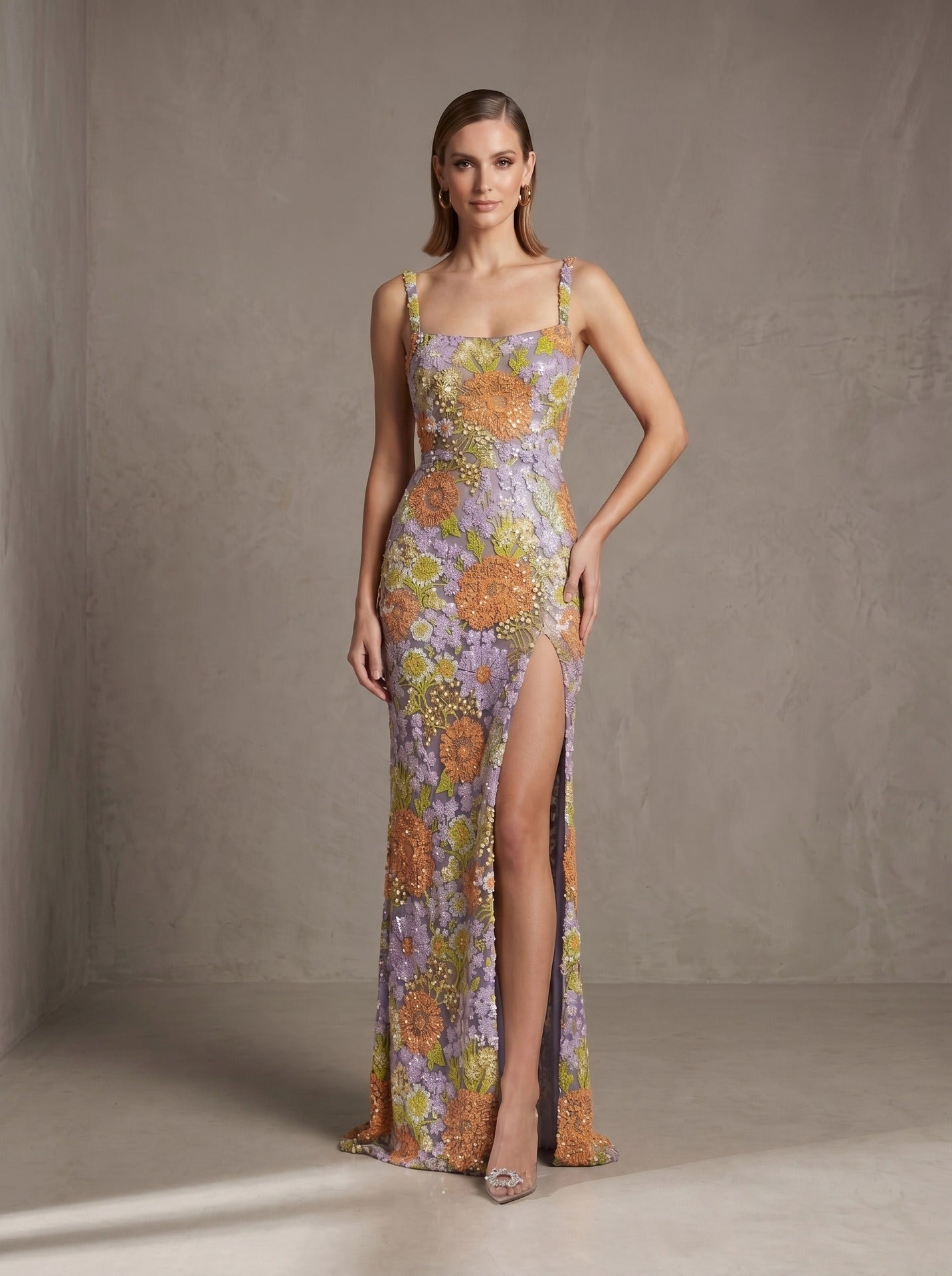 Ashhelm Strappy Sequin Floral-Embroidered Maxi Dress