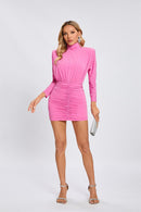 Amyra Crystal Embellished Ruched Bodycon Mini Dress In Pink