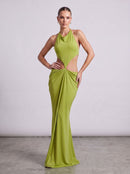 Kalynt Backless Cutout Draped Maxi Dress In Green