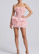 Zirekon Strapless Floral Structured Mini Dress