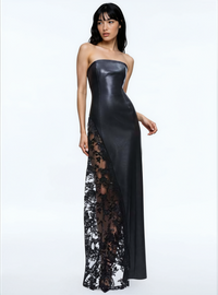 Laisha Faux Leather Lace Maxi Dress In Black